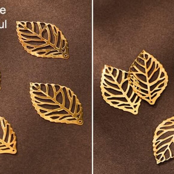 50 Pcs Hollow Leaf Metal Flower Pieces, Pendant Jewelry Making Leaf Connector DI - Picture 6 of 9